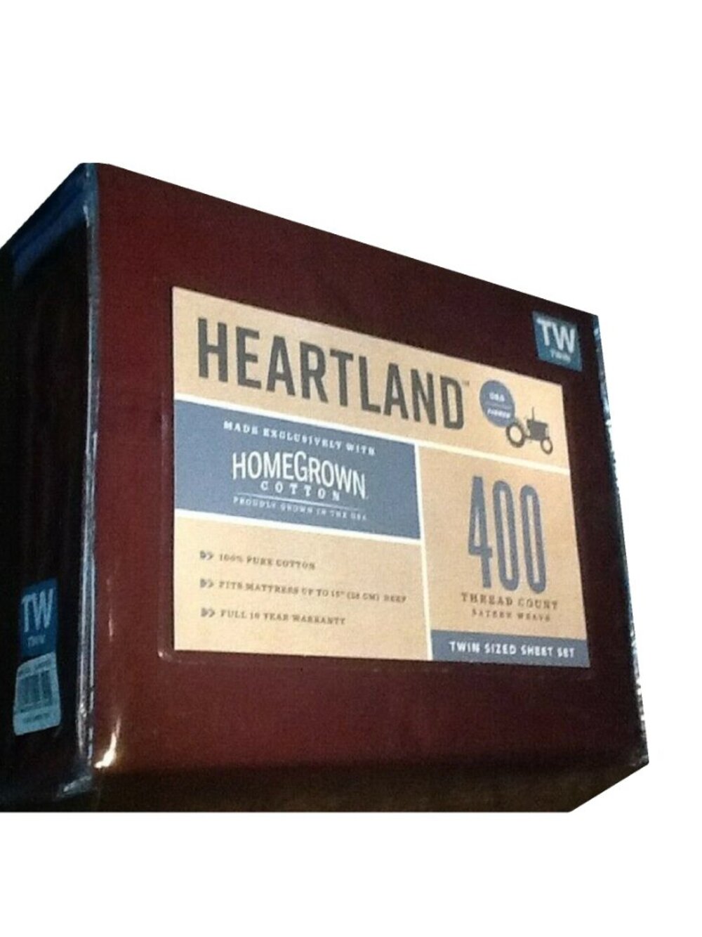 brand new 3-piece BURGUNDY Heartland 400 TC 100% Cotton Sateen TWIN Sheet Set